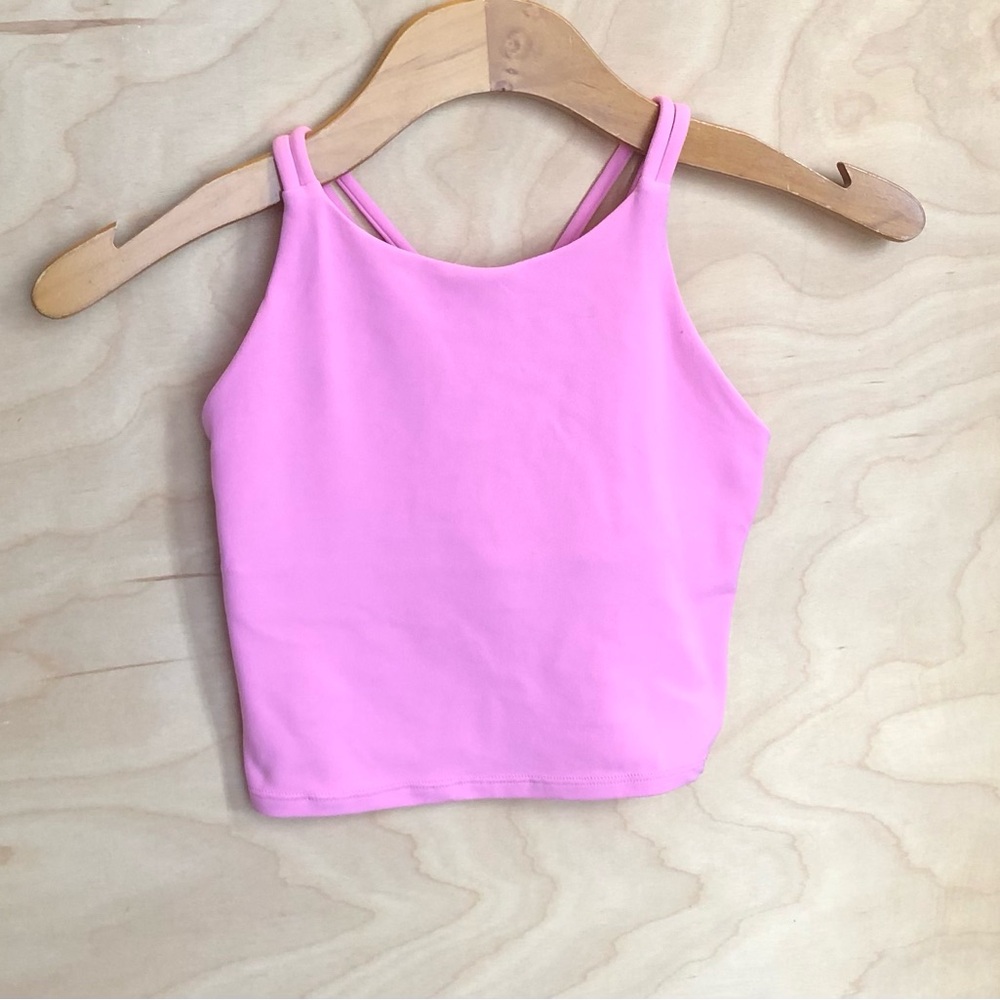Athleta Girls Pink High Neck Crop Top Lined Fitted Stretch Size M 8/10.